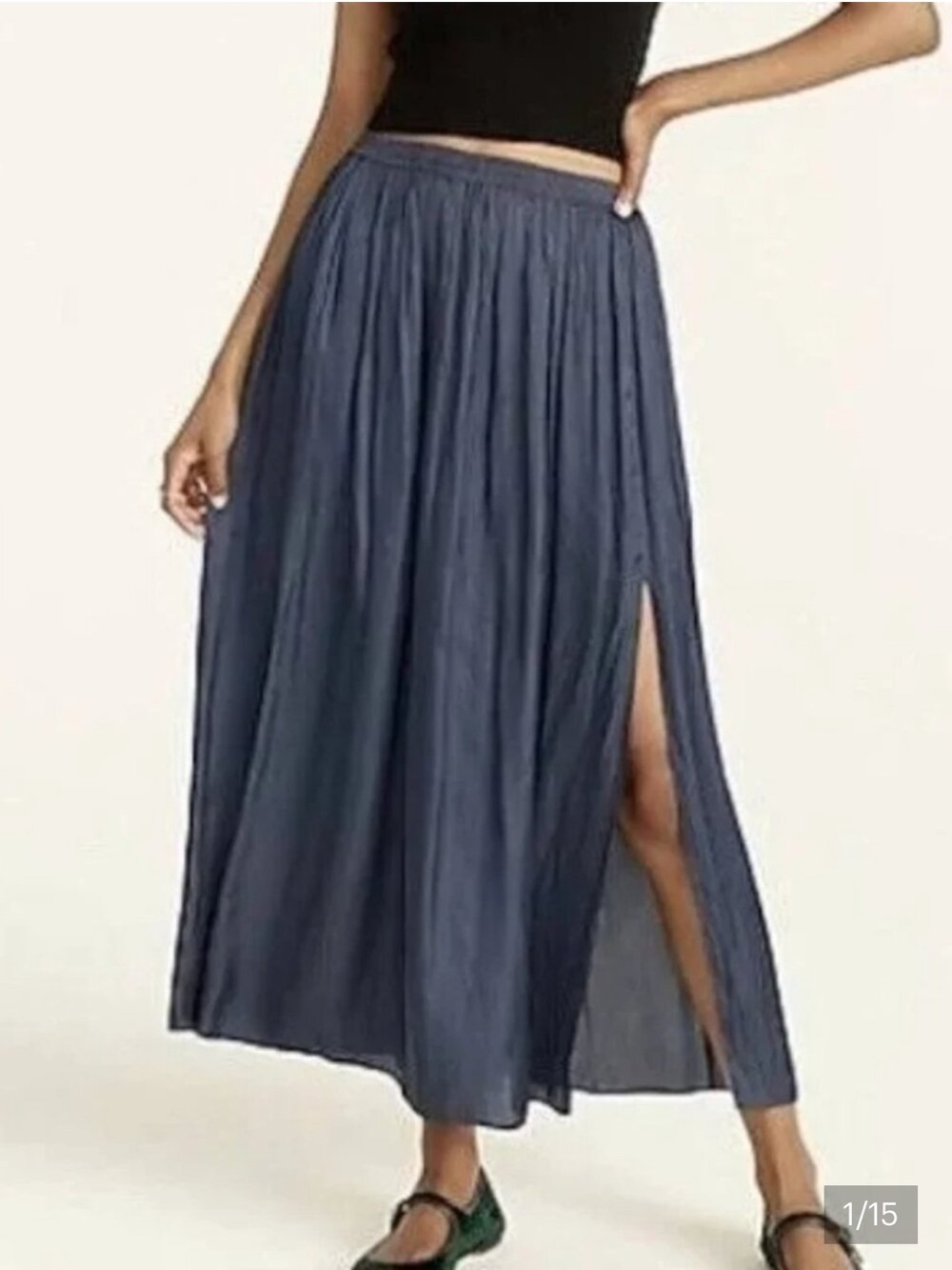 J. Crew Blue Grey Pleated Maxi Skirt